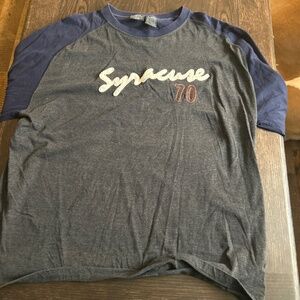 Grey and navy blue Syracuse University baseball raglan T-shirt with 'Syracuse 70